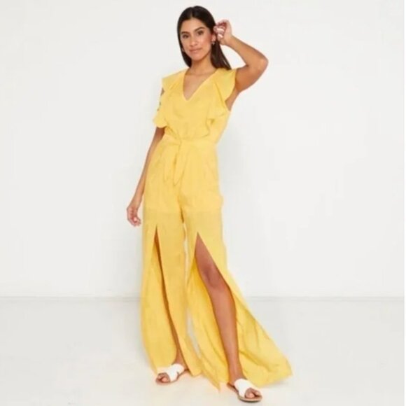 Guess Los Angeles Pants - NWT Guess Los Angeles Yellow Ruffled Jumpsuit